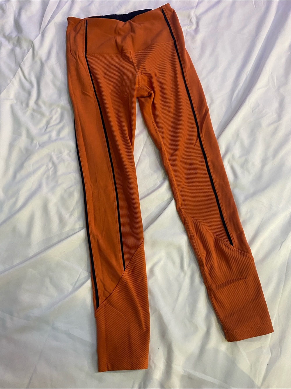 Zyia Rust Orange Athletic Leggings with Black Piping